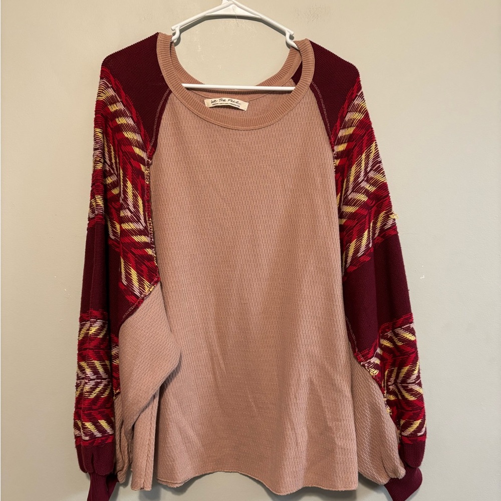 We The Free Burgundy and Pink Sweater